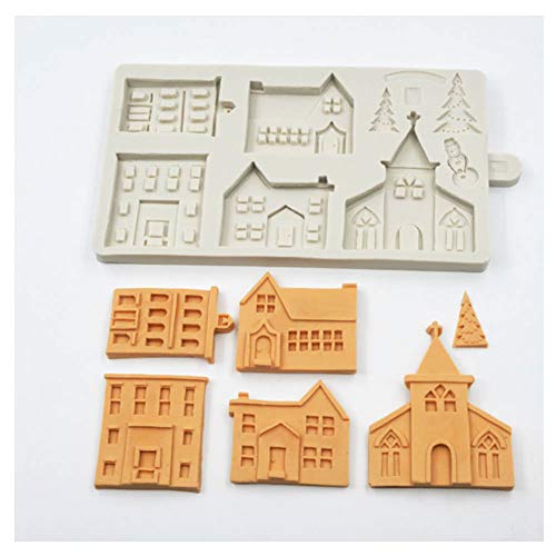 Plantillas de la Torta, DIY Navidad Casa de Pan de Jengibre Molde de Silicona Molde Fondant Herramientas de decoración de Pasteles Chocolate, Gumpaste, Aparatos de Cocina,2Pcs