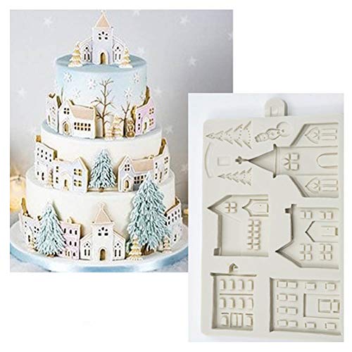 Plantillas de la Torta, DIY Navidad Casa de Pan de Jengibre Molde de Silicona Molde Fondant Herramientas de decoración de Pasteles Chocolate, Gumpaste, Aparatos de Cocina,2Pcs
