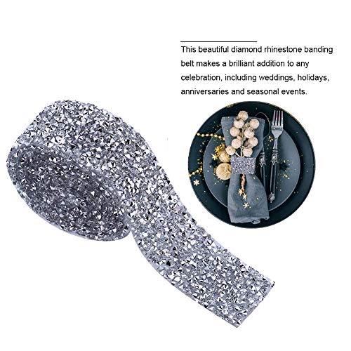 Plata Pedrería De Cristal Cinta topincn Scintillante cinta de pedrería Camiseta avvolgere rollo Bling artes Mestieri Decoración evento 1 Yard 3 cm de ancho plateado