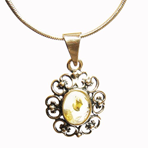 Plateado ámbar Báltico y limón - aspecto Vintage lámpara de techo, caja de regalo + bonito, 925 de plata de ley