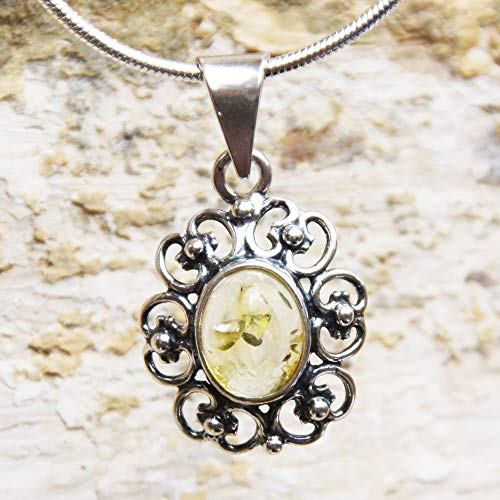 Plateado ámbar Báltico y limón - aspecto Vintage lámpara de techo, caja de regalo + bonito, 925 de plata de ley