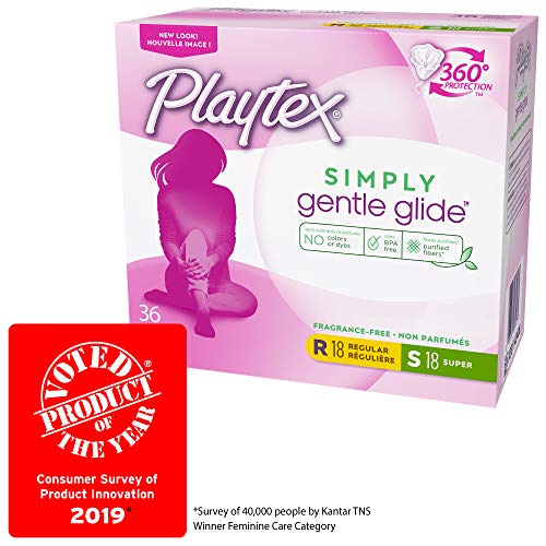 Playtex Simply Gentle Glide Unscented Tampons, Ultra Absorbency, 36 Count (Packaging May Vary)