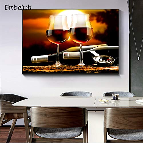 PLjVU Dos Copas de Vino, Cocina Moderna, decoración del hogar, Pared, póster Grande, Imagen para Sala de Estar, Pintura en Lienzo con impresión HD-Sin marco40X60cm