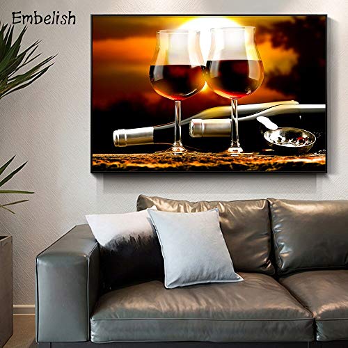 PLjVU Dos Copas de Vino, Cocina Moderna, decoración del hogar, Pared, póster Grande, Imagen para Sala de Estar, Pintura en Lienzo con impresión HD-Sin marco40X60cm