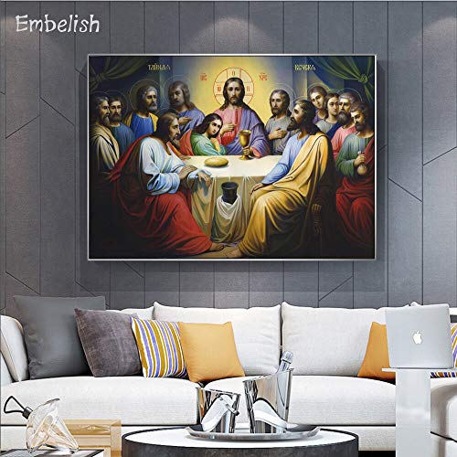 PLjVU Grandes Carteles de Arte de Pared para la Sala de Estar del recién Llegado Jesús y los discípulos Imágenes Modernas de decoración del hogar Pinturas en Lienzo HD-Sin marco40X60cm