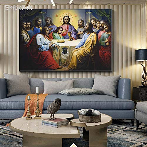 PLjVU Grandes Carteles de Arte de Pared para la Sala de Estar del recién Llegado Jesús y los discípulos Imágenes Modernas de decoración del hogar Pinturas en Lienzo HD-Sin marco40X60cm