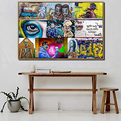PLjVU Vida Humana Graffiti Ciudad Arte Callejero Mural Lienzo Pintura Cartel e impresión Pop Arte de la Pared Imagen para la decoración de la Pared del hogar impresión de Arte-Sin marco60x90cm