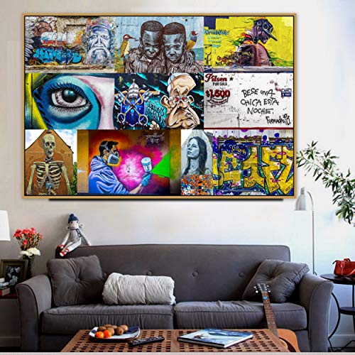PLjVU Vida Humana Graffiti Ciudad Arte Callejero Mural Lienzo Pintura Cartel e impresión Pop Arte de la Pared Imagen para la decoración de la Pared del hogar impresión de Arte-Sin marco60x90cm