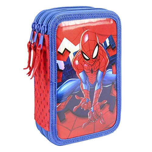 Plumier Estuche Artesanía Cerda Premium de cremallera triple 3 pisos SPIDERMAN - 43 piezas contenido Giotto + REGALO