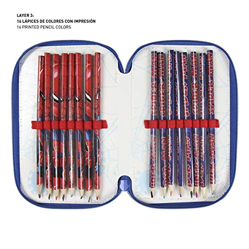 Plumier Estuche Artesanía Cerda Premium de cremallera triple 3 pisos SPIDERMAN - 43 piezas contenido Giotto + REGALO