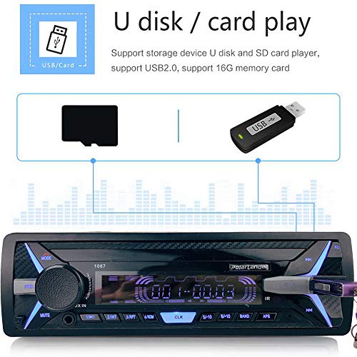 PolarLander Autoradio Bluetooth, 4×50W Manos Libres Radio Estéreo de Coche, Llamadas Manos Libres, Función de Radio 1 DIN/Desmontable Panel Frontal/RDS/FM/USB/TF/AUX IN/Control Remoto