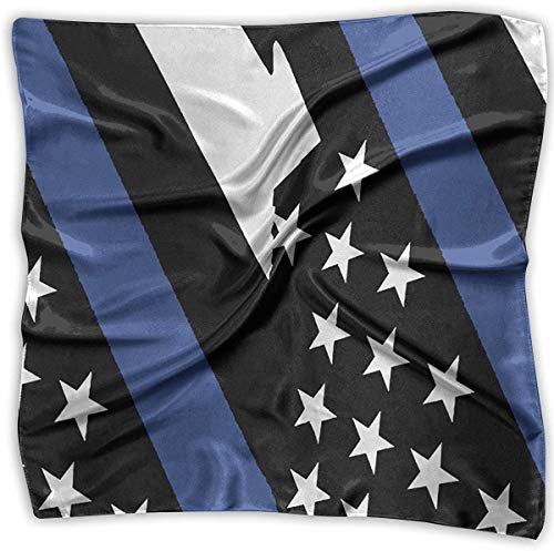 Polica Thin Blue Line Flag Womens Large Square Satin Head Scarf Silk Like Neck Bandana