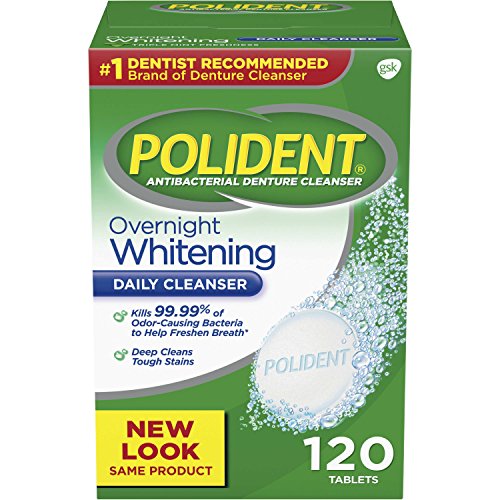 Polident Overnight Whitening Antibacterial limpiador de dentadura, 120 count