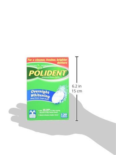 Polident Overnight Whitening Antibacterial limpiador de dentadura, 120 count
