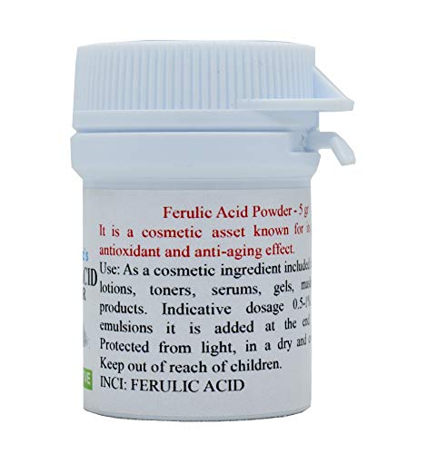Polvo de ácido ferúlico puro - 5 gramos (Ferulic Acid Powder) - Un potente antioxidante y destructor de radicales libres | Estabiliza la vitamina C y protege las células del daño ambiental