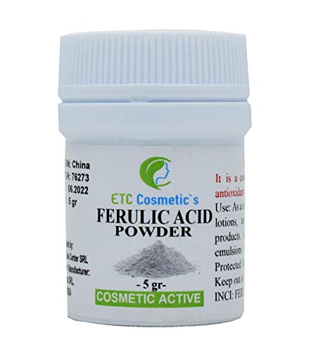 Polvo de ácido ferúlico puro - 5 gramos (Ferulic Acid Powder) - Un potente antioxidante y destructor de radicales libres | Estabiliza la vitamina C y protege las células del daño ambiental