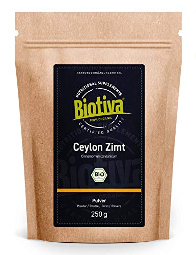 Polvo de canela de Ceilán orgánica 250 g - 100% calidad orgánica - polvo de canela - vegano - sin azúcar añadido - envasado y controlado en Alemania (DE-ÖKO-005)
