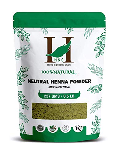 Polvo de henna neutra H&C puro natural orgánico cultivado de Henna Senna en polvo Cassia Obovata (227 g (1/2 libras) 8 onzas) para acondicionar tu cabello sin colorear.