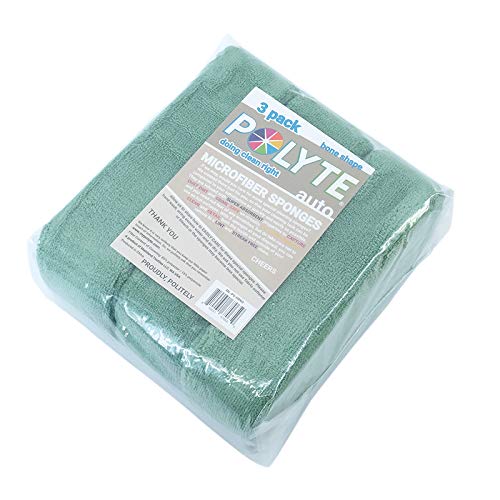 Polyte - Set de esponjas antiarañazos de Microfibra - Ideales para Lavar el Coche - 11 x 23 cm - Pack de 3 (Verde)