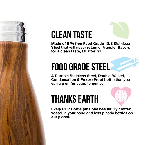 POP Design Botella de Agua, Mantiene Bebidas frías por 24h y Calientes por 12h, Acero Inoxidable con Aislamiento en vacío, Tapón Anti Goteo y Anti Sudor, 500 ML, Zebrana