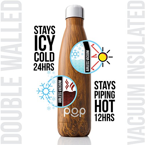 POP Design Botella de Agua, Mantiene Bebidas frías por 24h y Calientes por 12h, Acero Inoxidable con Aislamiento en vacío, Tapón Anti Goteo y Anti Sudor, 500 ML, Zebrana