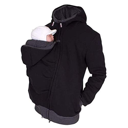 Portabebé Chaqueta para Hombre Suéter Chaqueta Portabebés Abrigo Suéter Algodón Sudadera con Capucha con Bolsillo,M