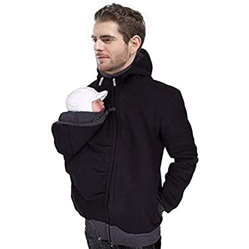 Portabebé Chaqueta para Hombre Suéter Chaqueta Portabebés Abrigo Suéter Algodón Sudadera con Capucha con Bolsillo,M