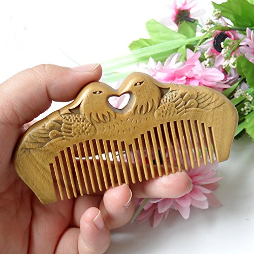 Possec Madera Peine Sándalo verde natural Anti estático Hecho a mano Grabado doble cara Pato mandarín Peines (WC004)