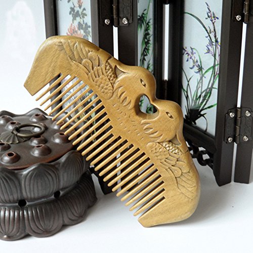 Possec Madera Peine Sándalo verde natural Anti estático Hecho a mano Grabado doble cara Pato mandarín Peines (WC004)