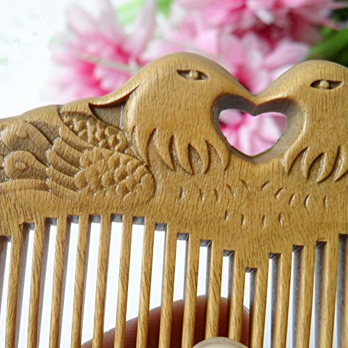 Possec Madera Peine Sándalo verde natural Anti estático Hecho a mano Grabado doble cara Pato mandarín Peines (WC004)