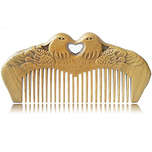 Possec Madera Peine Sándalo verde natural Anti estático Hecho a mano Grabado doble cara Pato mandarín Peines (WC004)