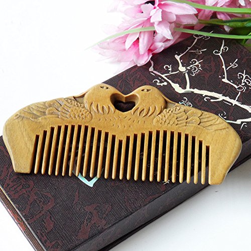 Possec Madera Peine Sándalo verde natural Anti estático Hecho a mano Grabado doble cara Pato mandarín Peines (WC004)
