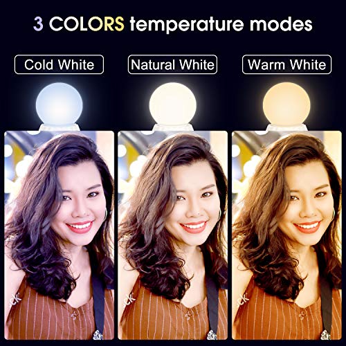 POVO Luces para Espejo de Maquillaje 14 Bombillas Regulables LED Lámpara Kit de Espejo Cosmético de Tocador con Estilo Hollywood 10 Niveles de Brillo y 3 Modos de Color, USB Operado (Blanco)