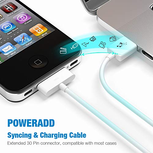 Poweradd - Cable de Datos 30-pin USB Carga, Cargador Apple MFi Certificado para iPhone 4, iPad 1/2/3 y iPod Carga Rápida, Ligero y Portátil, Blanco