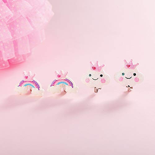 Powerking Aretes con Clip para niñas, aretes de joyería para niñas y aretes de Vestir de Princesa para niños, 6 Pares (Girl Earring-Unicorn)