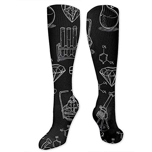 PPPPPRussell Novelty Socks Calze alte al ginocchio Chimica Lab Pattern Calze a compressione Sport Calze da ginnastica Calze a tubo Calze lunghe Calze regalo divertenti per uomo Donna