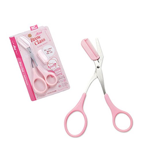 Precisión ceja Trimmer Peine/tijeras de cejas tijeras/cejas Grooming belleza herramientas Set con un libre ceja peine (color rosa)