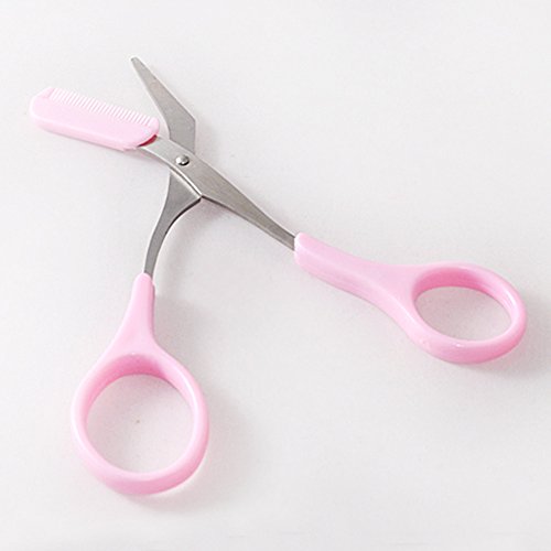 Precisión ceja Trimmer Peine/tijeras de cejas tijeras/cejas Grooming belleza herramientas Set con un libre ceja peine (color rosa)