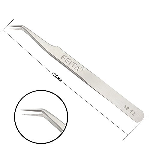 Precision Extensions de cils Ensemble de pinces – Feita Professional Slant et angle courbé pointu Volume Pince à épiler pour 3d 4d 6d cils extension – Argent – 2 pcs