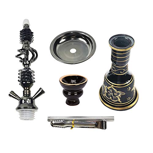 Pre&Mium Cachimba Pipa de Agua Shisha Hookah 55 cm 2 Manguera Cachimba Narguile agua tubo vidrio fumar negro (Shisha)