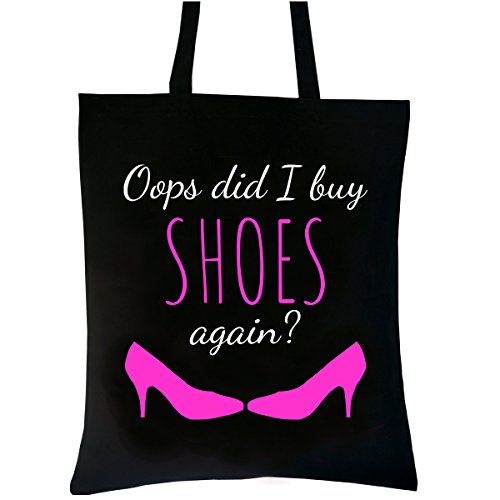 PREMYO Bolsa de la Compra Reutilizable Tela Bolso Tote Shopping para Mujer con Asas Largas Impresión Oops Shoes Práctico Cómodo Robusto Algodón Negro