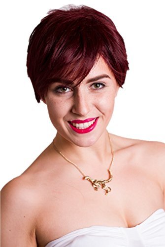 Prettyland C710-30cm Peluca estructurada en color rojo vino oscuro en capas y de Corte a la moda