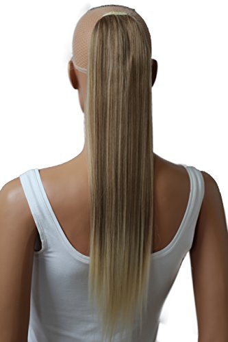 Prettyshop - Extensiones de pelo tipo cola de caballo de 60 cm, resistentes al calor, diseño liso Dirty Blonde mix # 27T613 HC26
