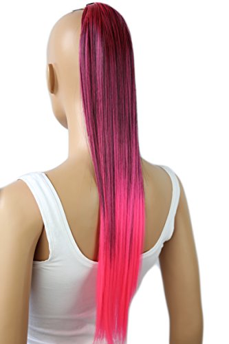 Prettyshop - Extensiones de pelo tipo cola de caballo de 60 cm, resistentes al calor, diseño liso nero rosa mix # 1T8C HCB3
