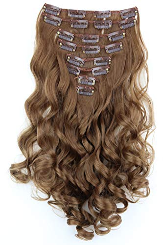 PRETTYSHOP XL Set 7 piezas de 60cm clip en las extensiones del pelo cabeza completa Hairpiece ondulado o recto Heat-Resistir Div. Colores