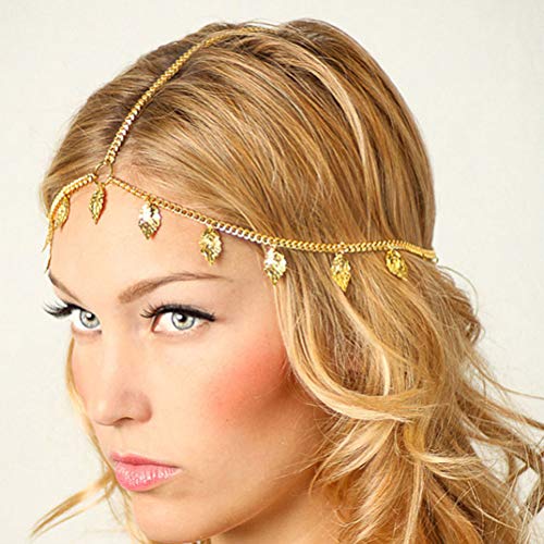 Princesa corona Tiara de la boda 2 Unids Hairband Cadena Bohemia Joyería Tocado de La Cadena de la Hoja Hairband Cadena perla real Corona decoraciones de la cadena del tocado