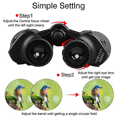 Prismáticos, Zaeel 12x50 Binoculares Profesionales, Telescopio de Prismáticos Compactos e Impermeables con Lentes Multicapa, Aumento de alta Potencia con Estuche, Tapas de Lentes, Correa y Tela