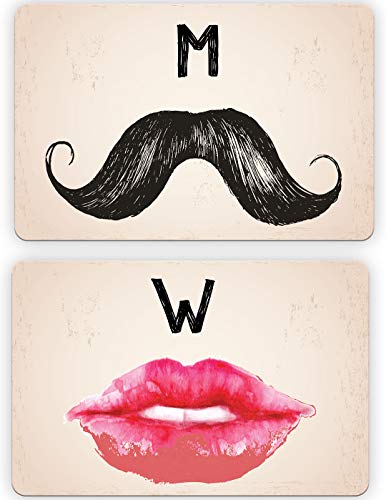 Pro Image Letreros de puerta de baño de baño retro, bigote de hombre y labios de mujer/mujer Diseño fresco para bares, tiendas o restaurantes de 6 pulgadas x 9 pulgadas