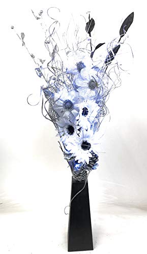 Productos de enlace: jarrones de madera con flores y plantas artificiales y luces LED, Bright Silver, 85 cm