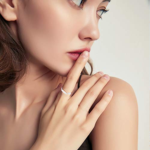 PROJEWE Anillo De Plata Esterlina 925 Anillos de Compromiso Boda Pluma para Mujer Niñas Anillo Hojas Alas de Angel Anillo Abierto Ajustable